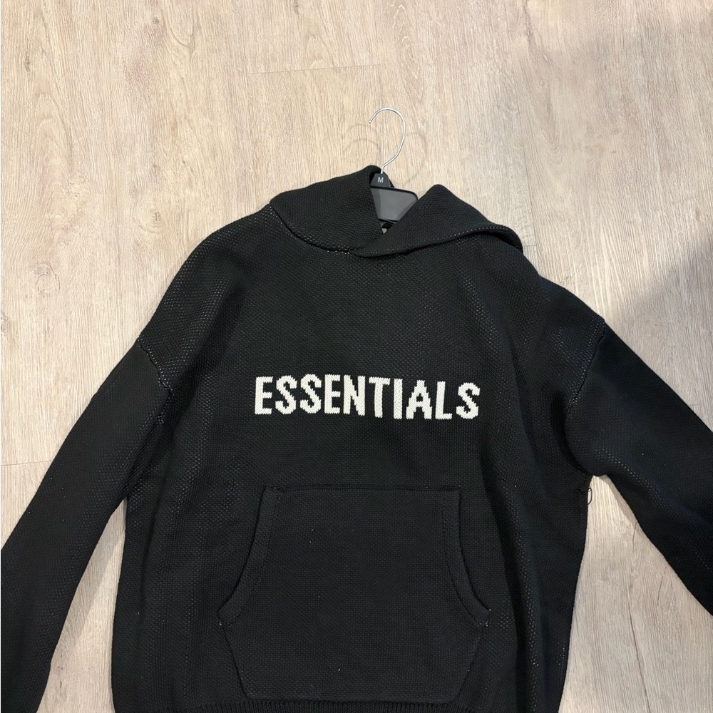 Essentials Black Knit Hoodie